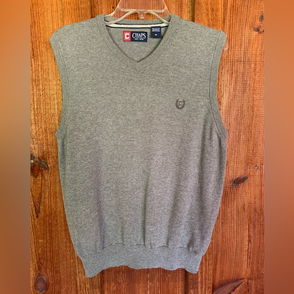 Chaps Ralph Lauren Gray Sweater Vest V-Neck Mens Size M